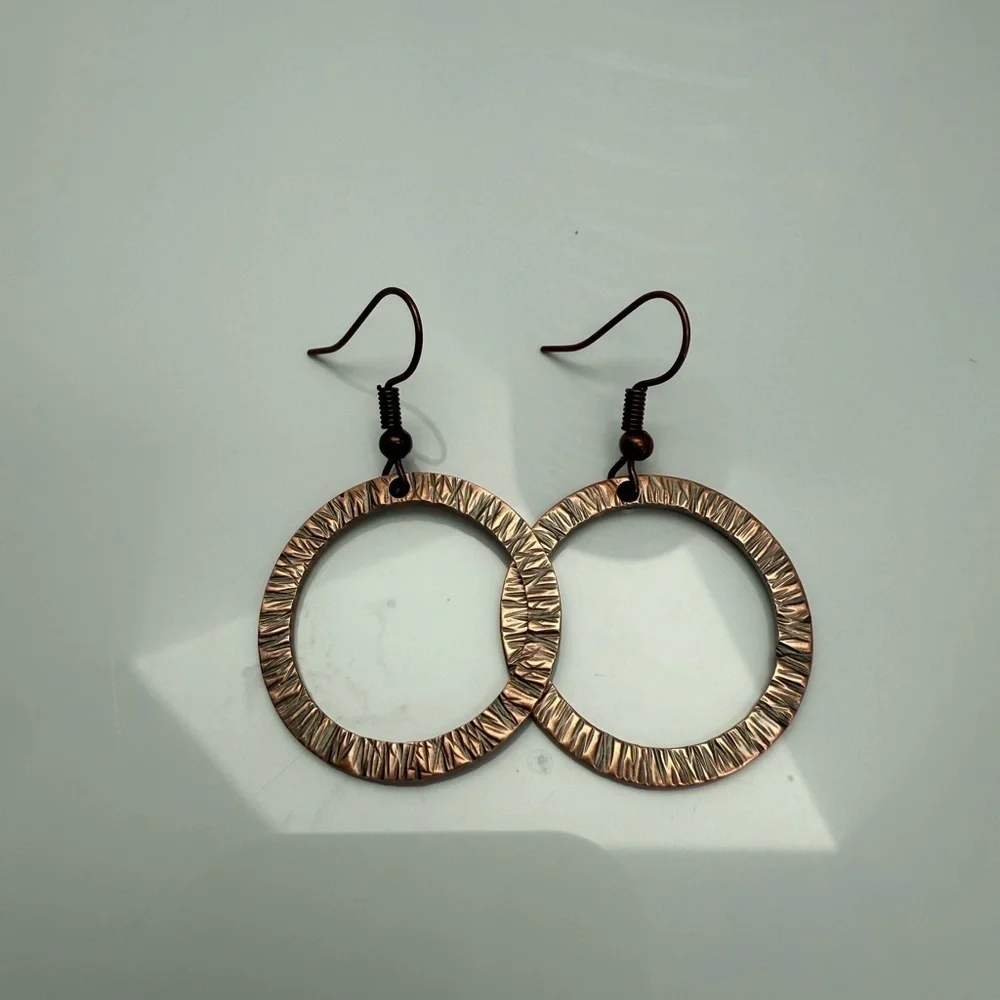 Artisan Copper Hoop Earrings with Hammered Textured Design